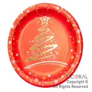 PLATO NAVIDAD ARBOL CON STAMPING CHICO x 8